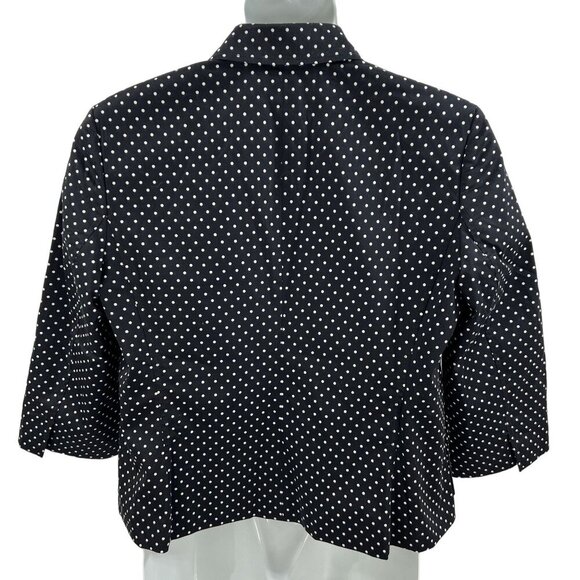 Talbots Womens 16 Black White Polka Dot Button Front 3/4 Sleeve Pockets Blazer - Picture 2 of 9